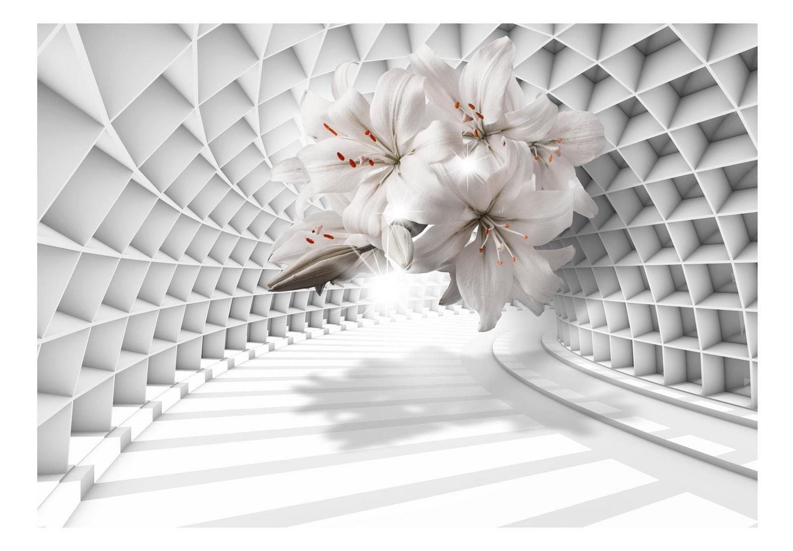 Peel & Stick 3D Illusion Wall Mural - Flowers In The Tunnel - Removable Wall Decals