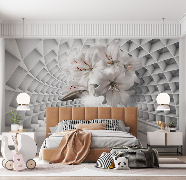 Peel & Stick 3D Illusion Wall Mural - Flowers In The Tunnel - Removable Wall Decals