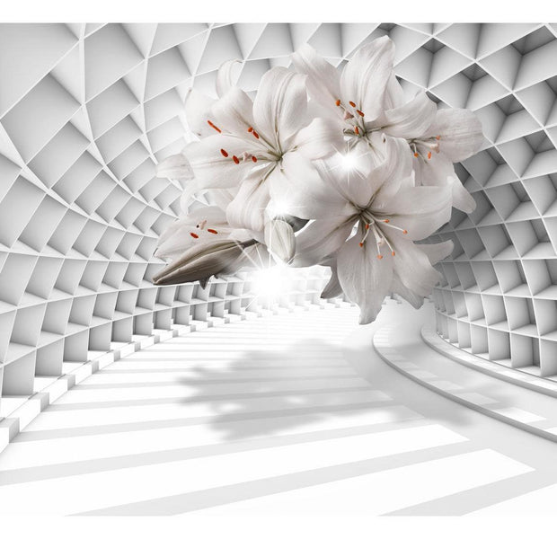 Peel & Stick 3D Illusion Wall Mural - Flowers In The Tunnel - Removable Wall Decals