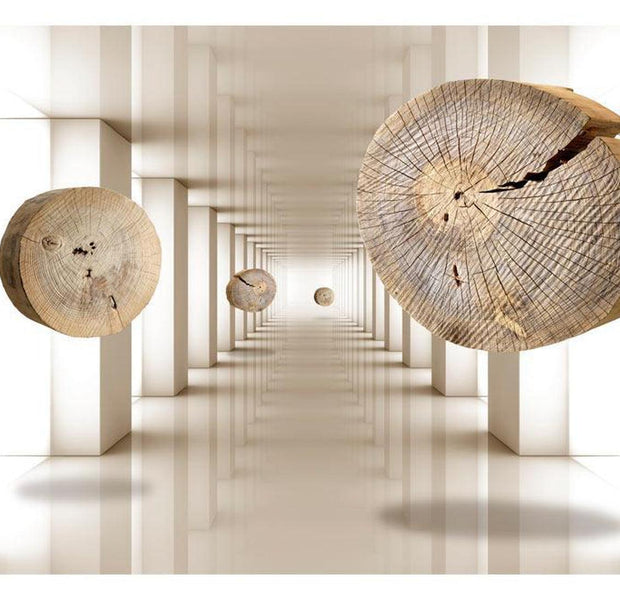 Peel & Stick 3D Illusion Wall Mural - Flying Discs Of Wood - Removable Wall Decals