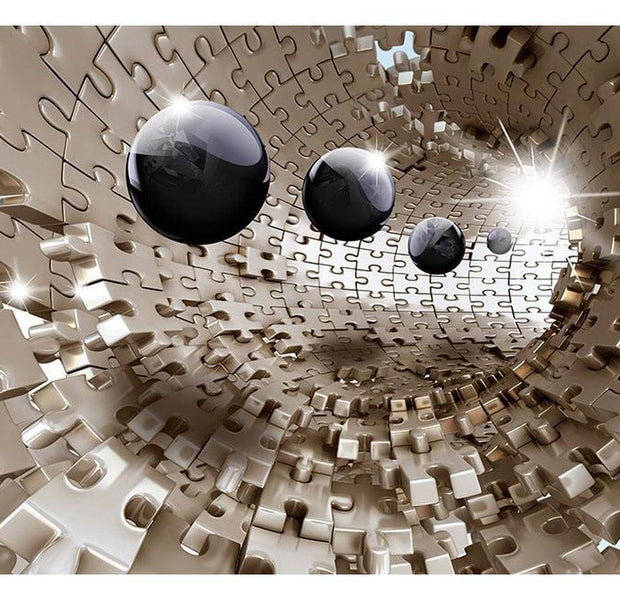 Peel & Stick 3D Illusion Wall Mural - Golden Jigsaw - Removable Wall Decals