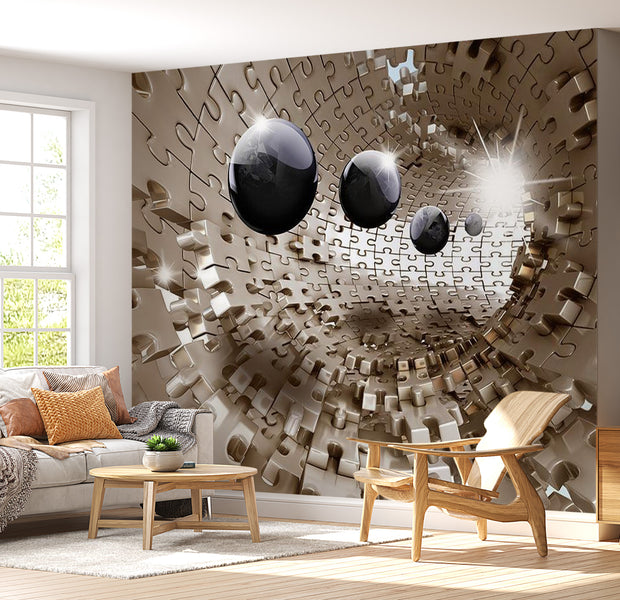 Peel & Stick 3D Illusion Wall Mural - Golden Jigsaw - Removable Wall Decals