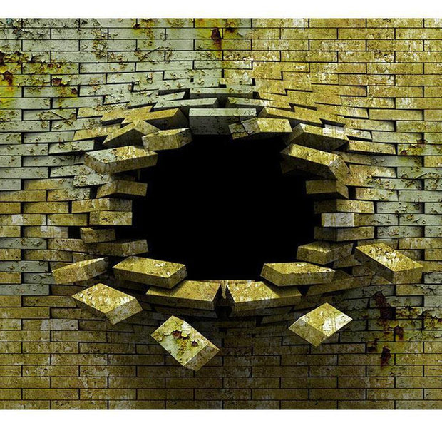 Peel & Stick 3D Illusion Wall Mural - Green Bricks Entrance - Removable Wall Decals