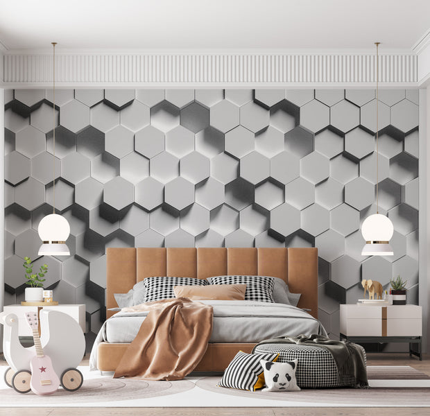 Peel & Stick 3D Illusion Wall Mural - Hexagonal Tiles - Removable Wall Decals
