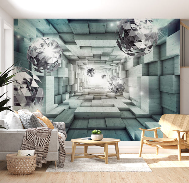 Peel & Stick 3D Illusion Wall Mural - Journey Through The Blue Tunnel - Removable Wall Decals