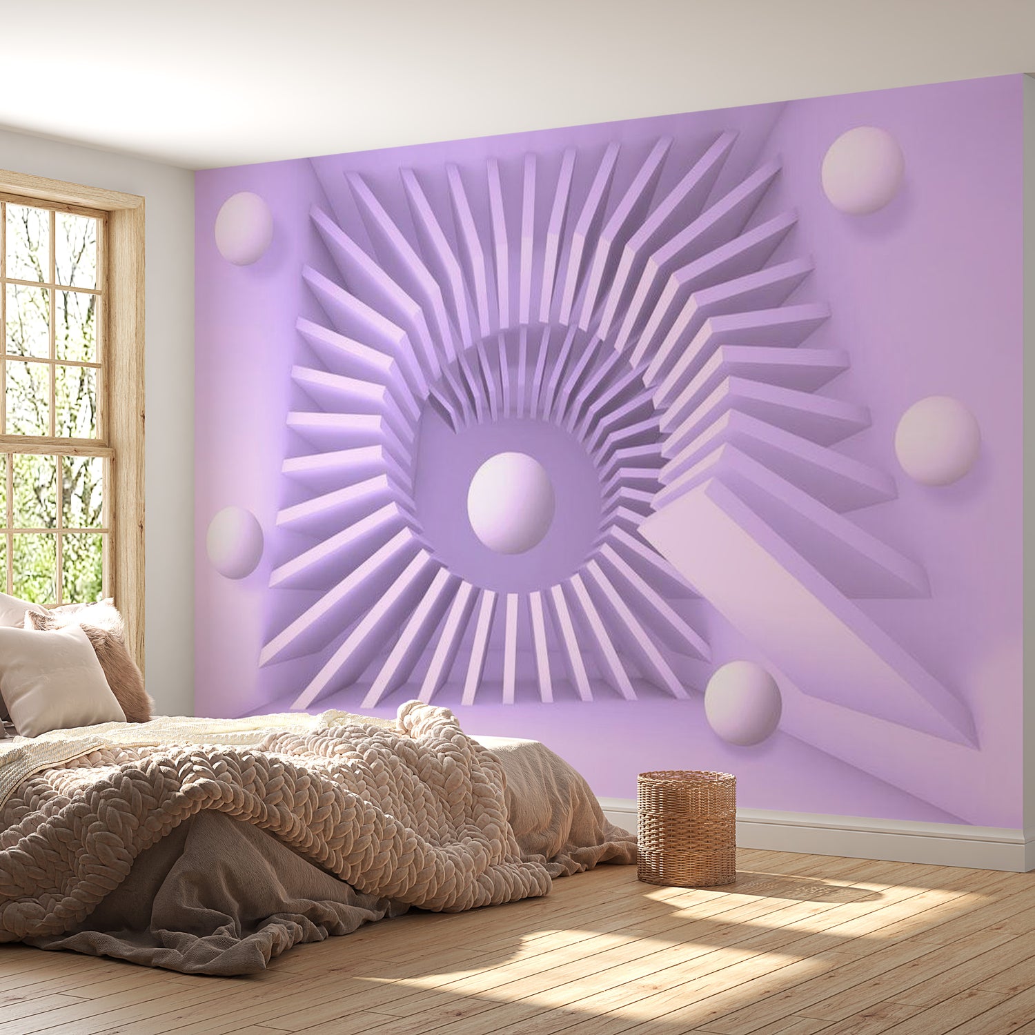 Peel & Stick 3D Illusion Wall Mural - Lavender Maze - Removable Wall Decals