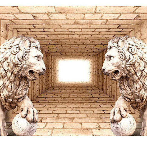 Peel & Stick 3D Illusion Wall Mural - Mystery Of Lions - Removable Wall Decals