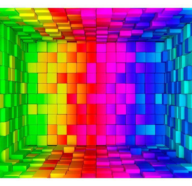 Peel & Stick 3D Illusion Wall Mural - Rainbow Cube - Removable Wall Decals
