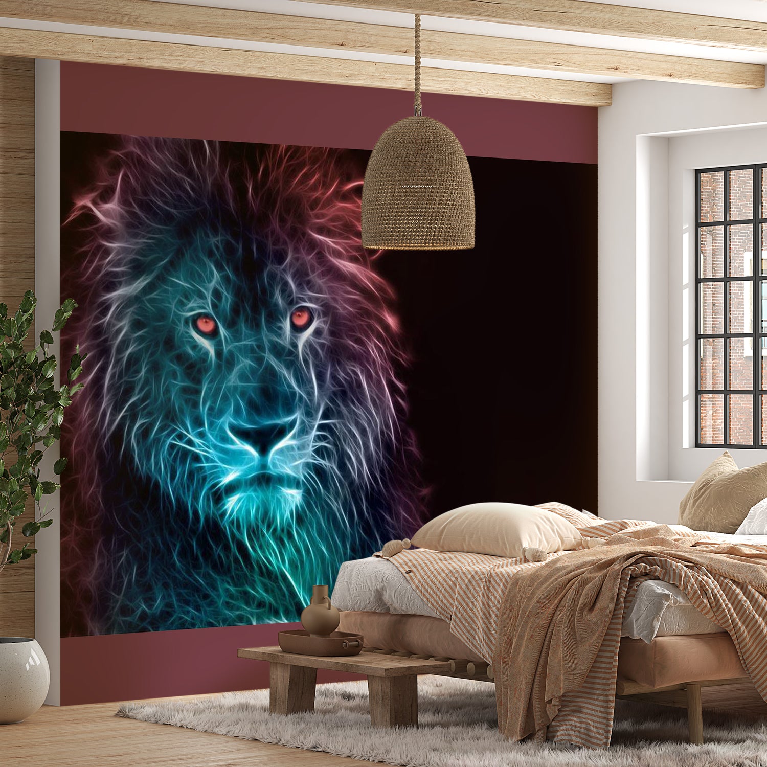 Peel & Stick Animal Wall Mural - Abstract Lion Blue Light - Removable Wall Decals