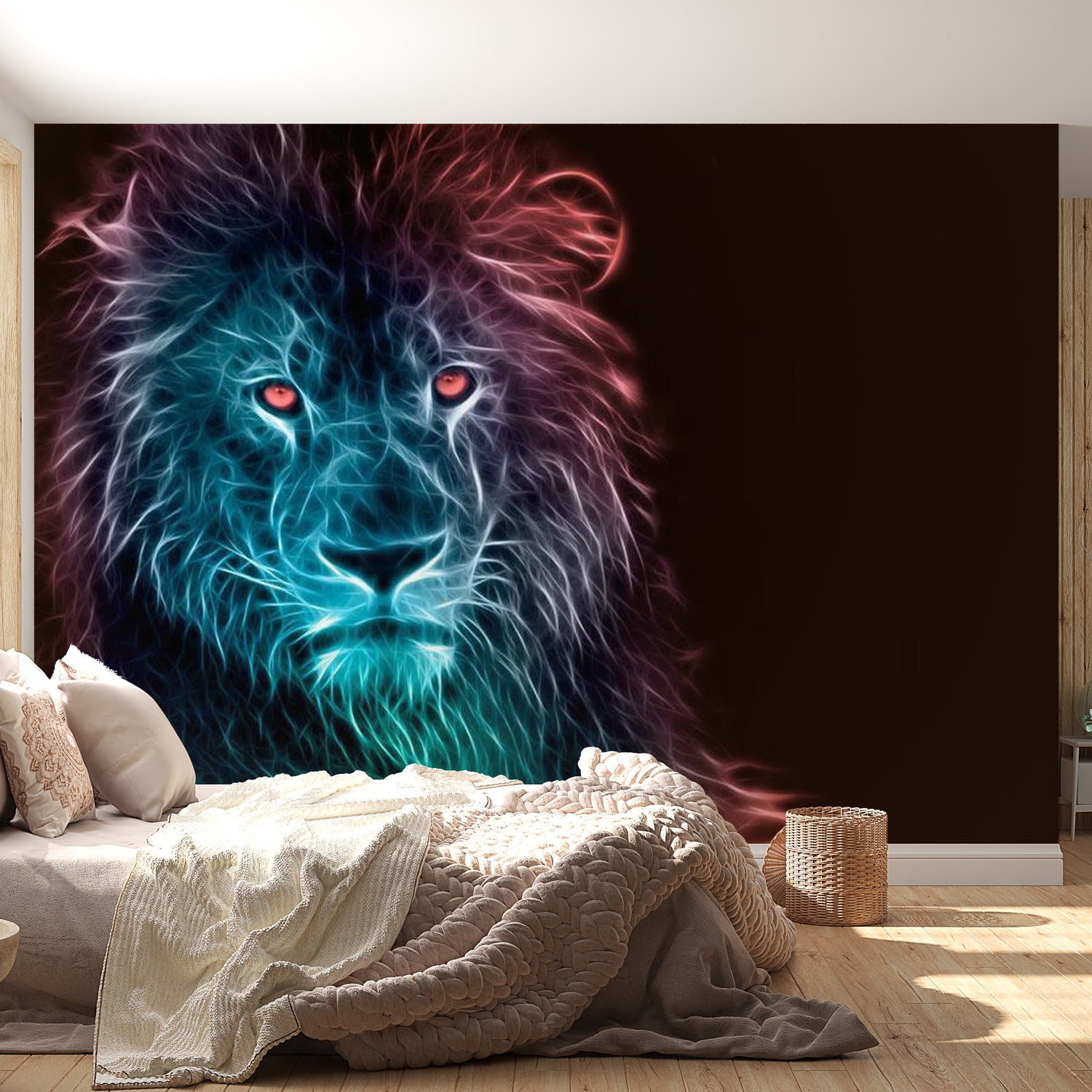Peel & Stick Animal Wall Mural - Abstract Lion Blue Light - Removable Wall Decals