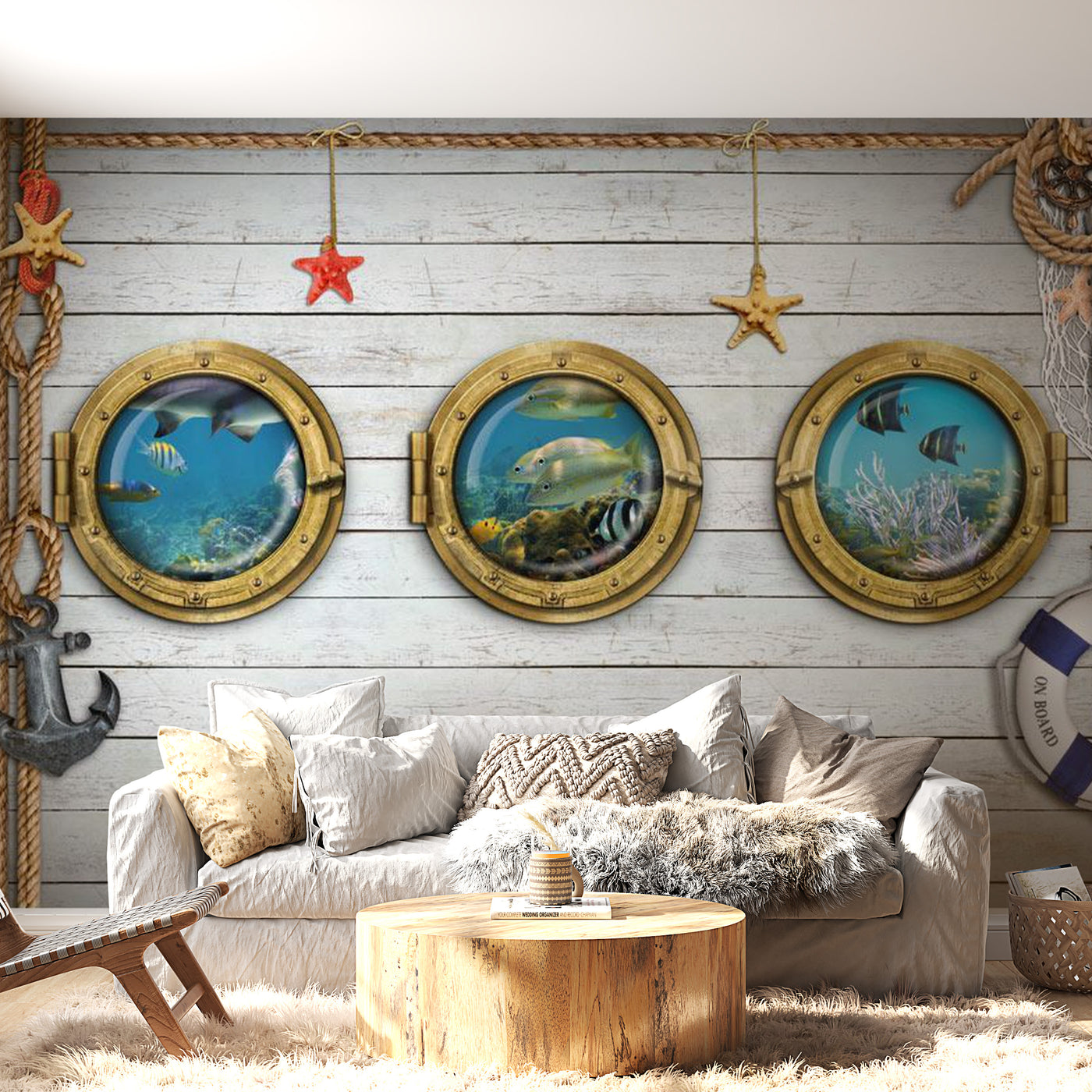Peel & Stick Animal Wall Mural - Coastal Portholes - Removable Wall Decals