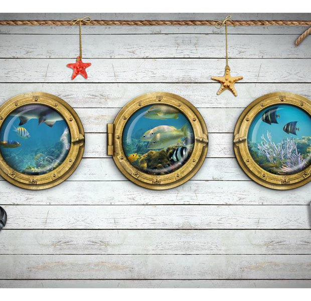 Peel & Stick Animal Wall Mural - Coastal Portholes - Removable Wall Decals
