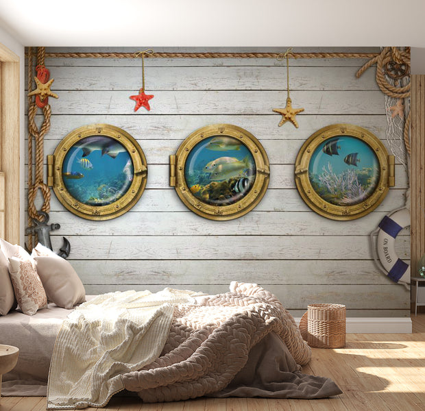 Peel & Stick Animal Wall Mural - Coastal Portholes - Removable Wall Decals