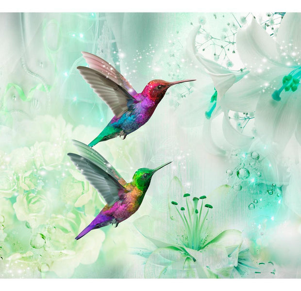Peel & Stick Animal Wall Mural - Colourful Hummingbirds Green - Removable Wall Decals