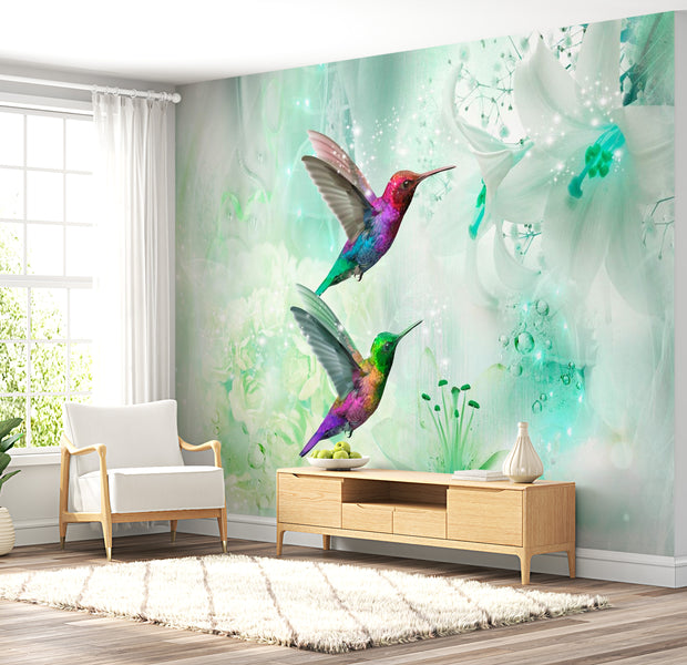 Peel & Stick Animal Wall Mural - Colourful Hummingbirds Green - Removable Wall Decals