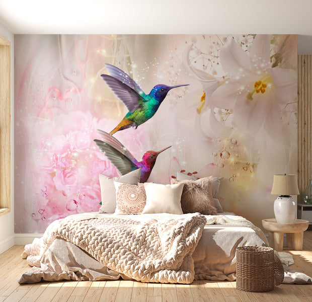 Peel & Stick Animal Wall Mural - Colourful Hummingbirds Pink - Removable Wall Decals