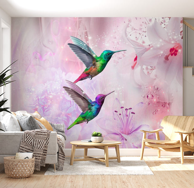 Peel & Stick Animal Wall Mural - Colourful Hummingbirds Purple - Removable Wall Decals
