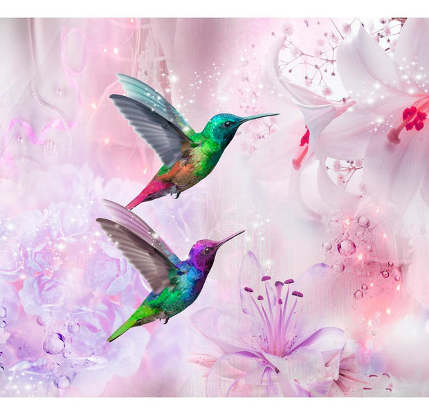 Peel & Stick Animal Wall Mural - Colourful Hummingbirds Purple - Removable Wall Decals