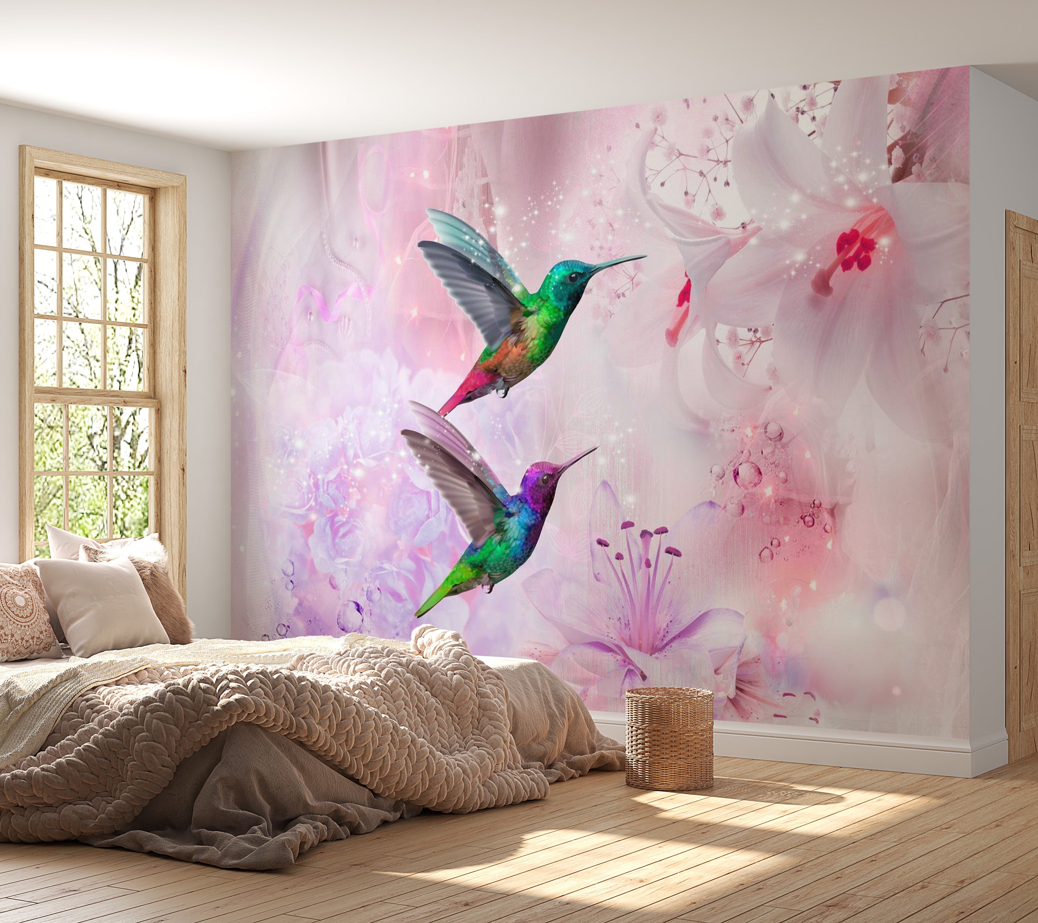 Animal Wallpaper Wall Mural - Colourful Hummingbirds Purple