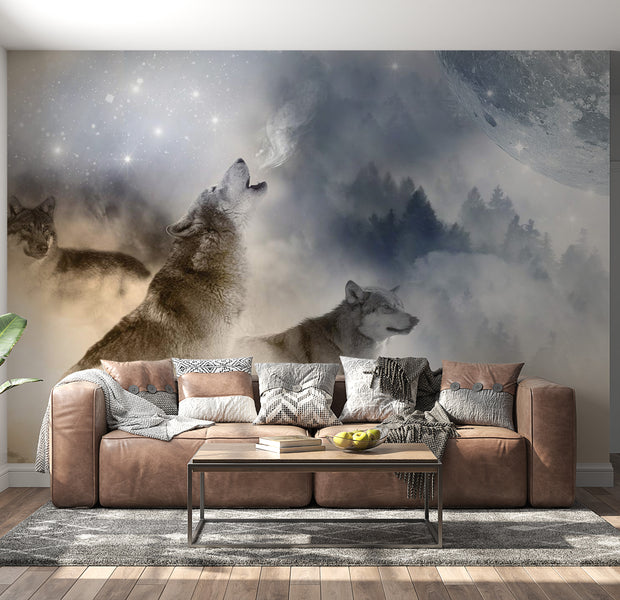 Peel & Stick Animal Wall Mural - Crying Wolfs - Removable Wall Decals