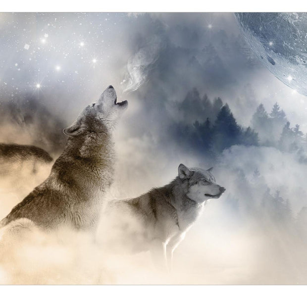 Peel & Stick Animal Wall Mural - Crying Wolfs - Removable Wall Decals