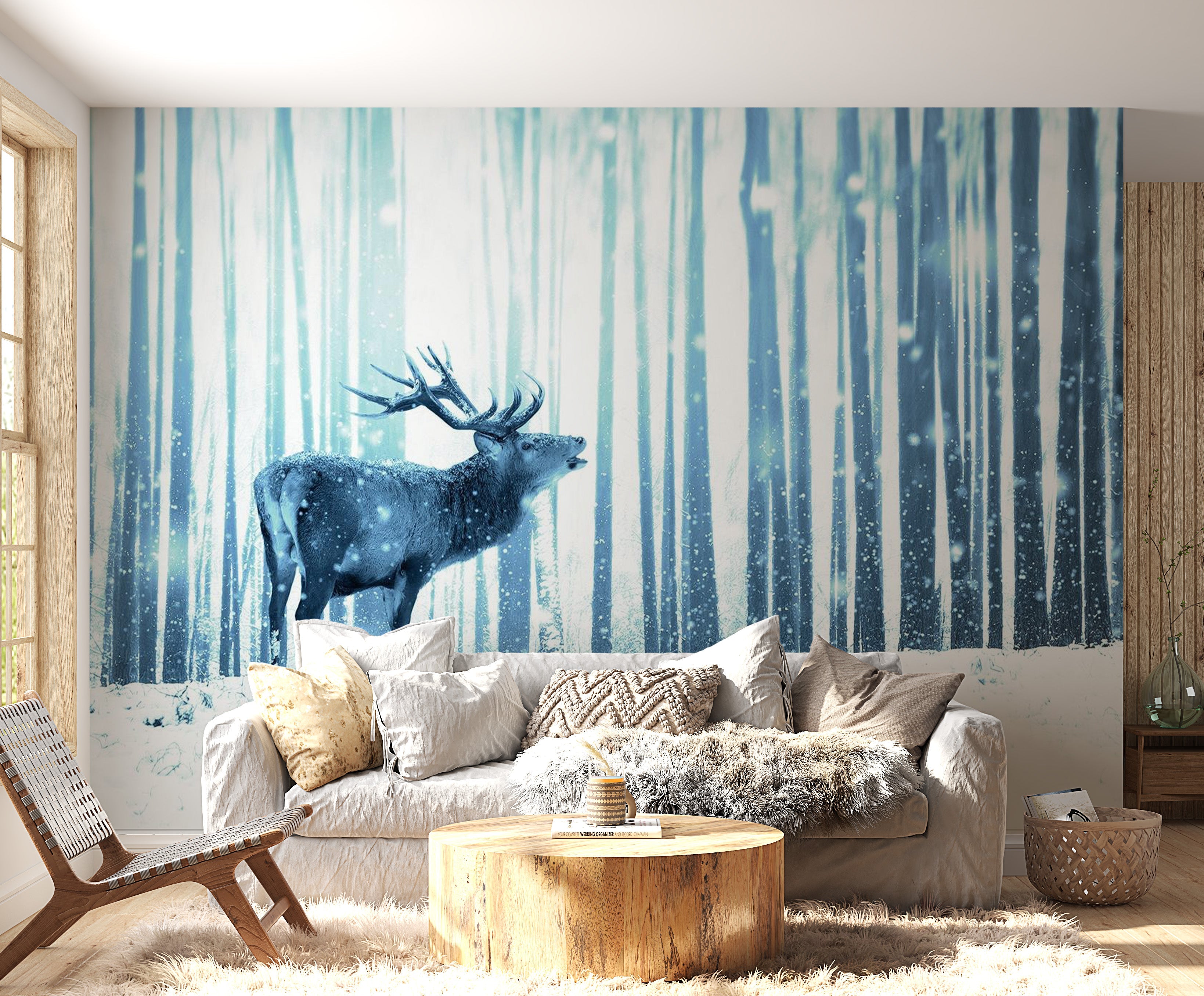 Animal Wallpaper Wall Mural - Deer In The Snow Blue