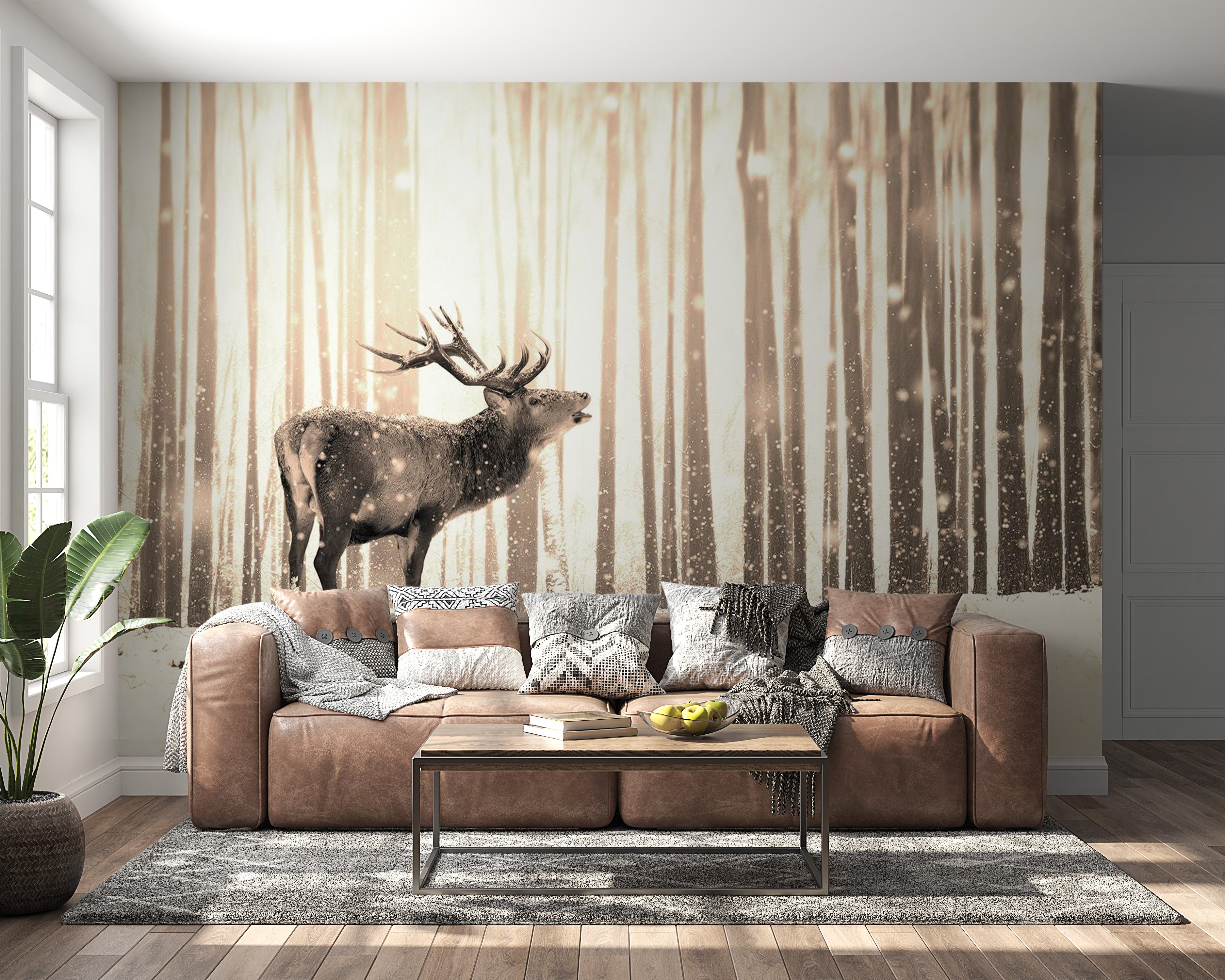 Peel & Stick Animal Wall Mural - Deer In The Snow Sepia - Removable Wall Decals