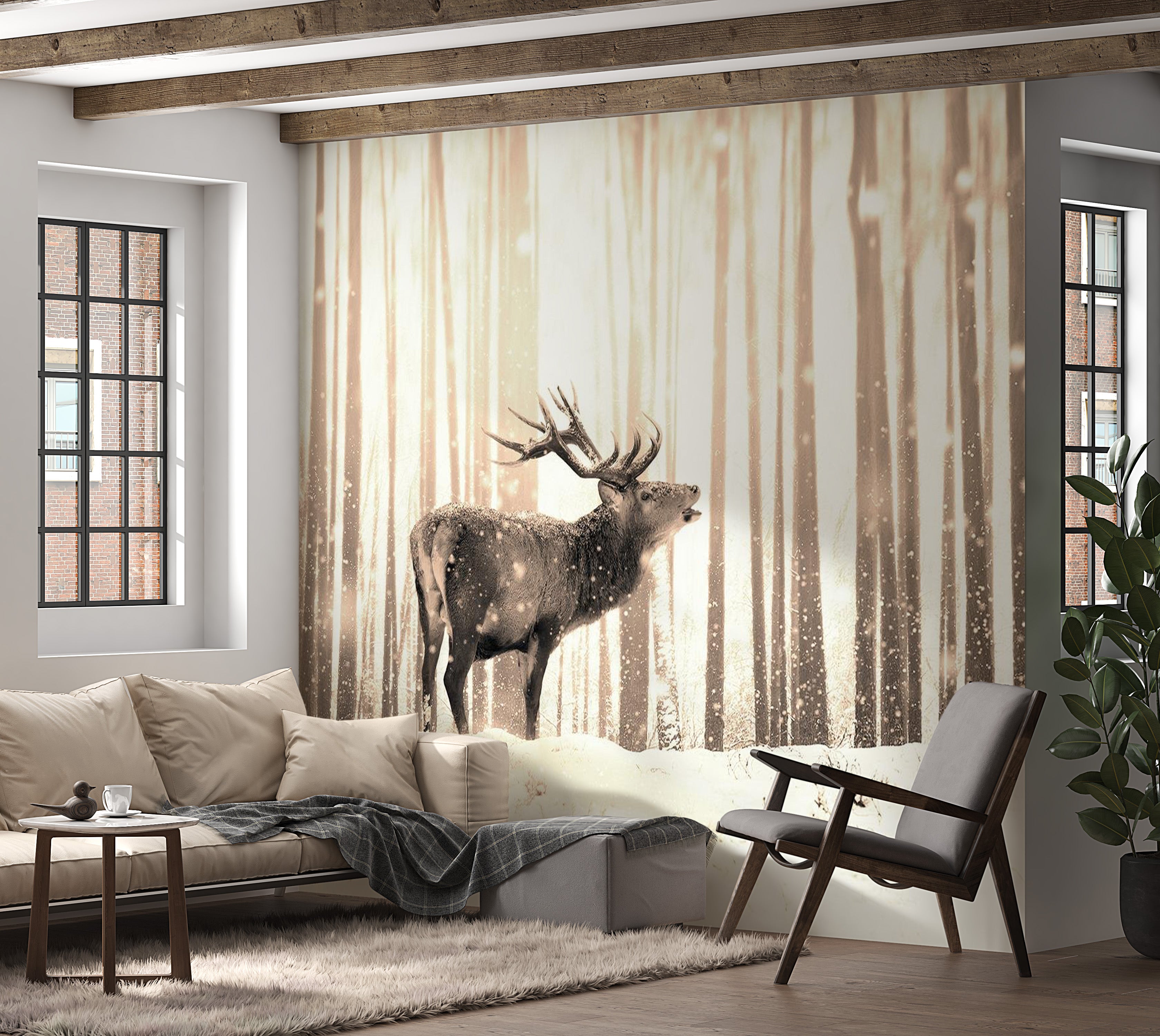 Peel & Stick Animal Wall Mural - Deer In The Snow Sepia - Removable Wall Decals