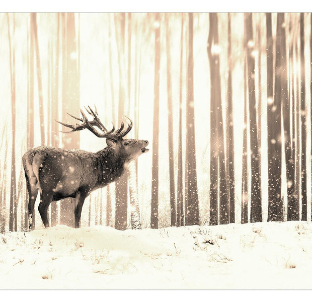 Peel & Stick Animal Wall Mural - Deer In The Snow Sepia - Removable Wall Decals