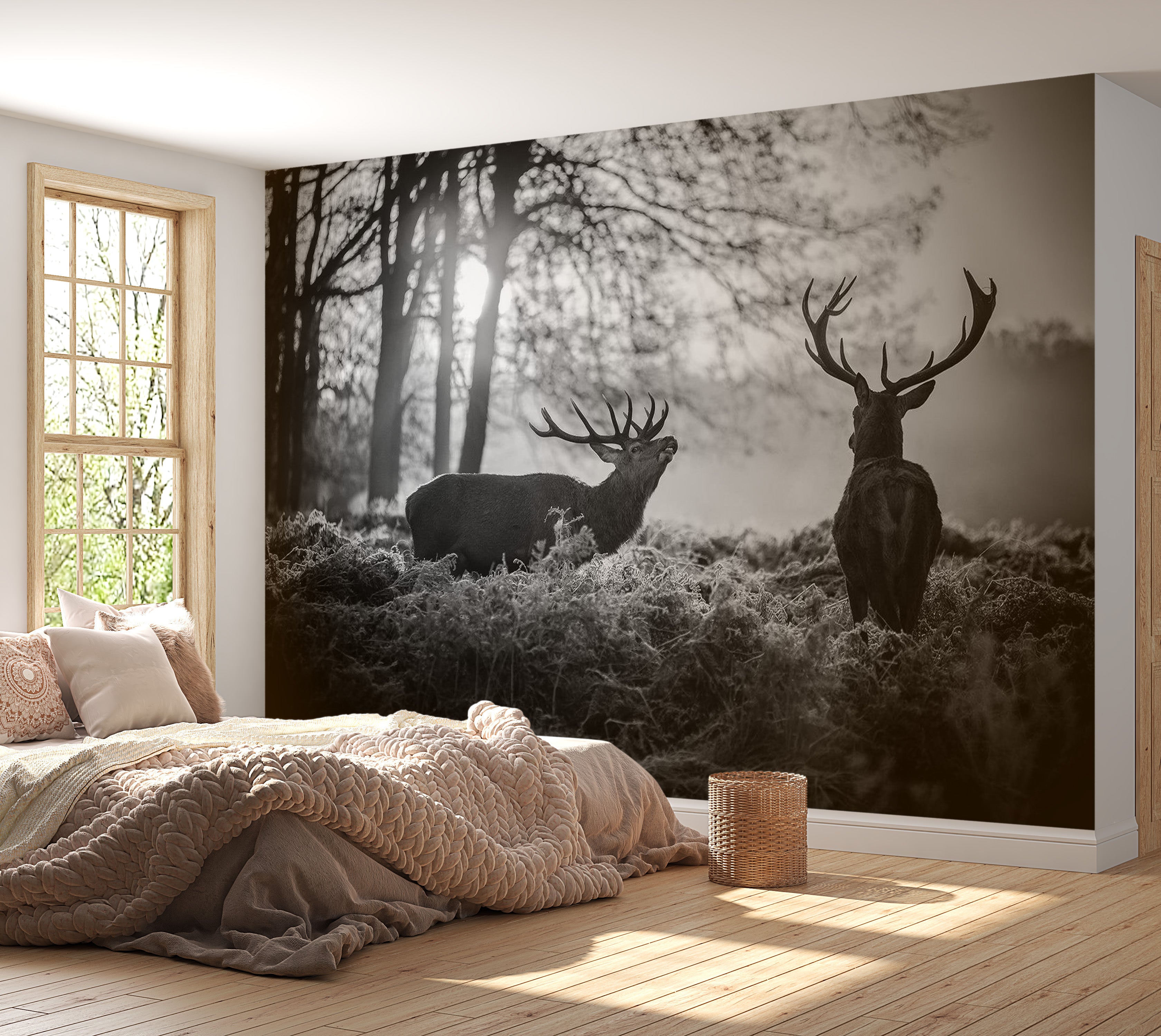 Peel & Stick Animal Wall Mural - Deers In The Morning - Removable Wall Decals