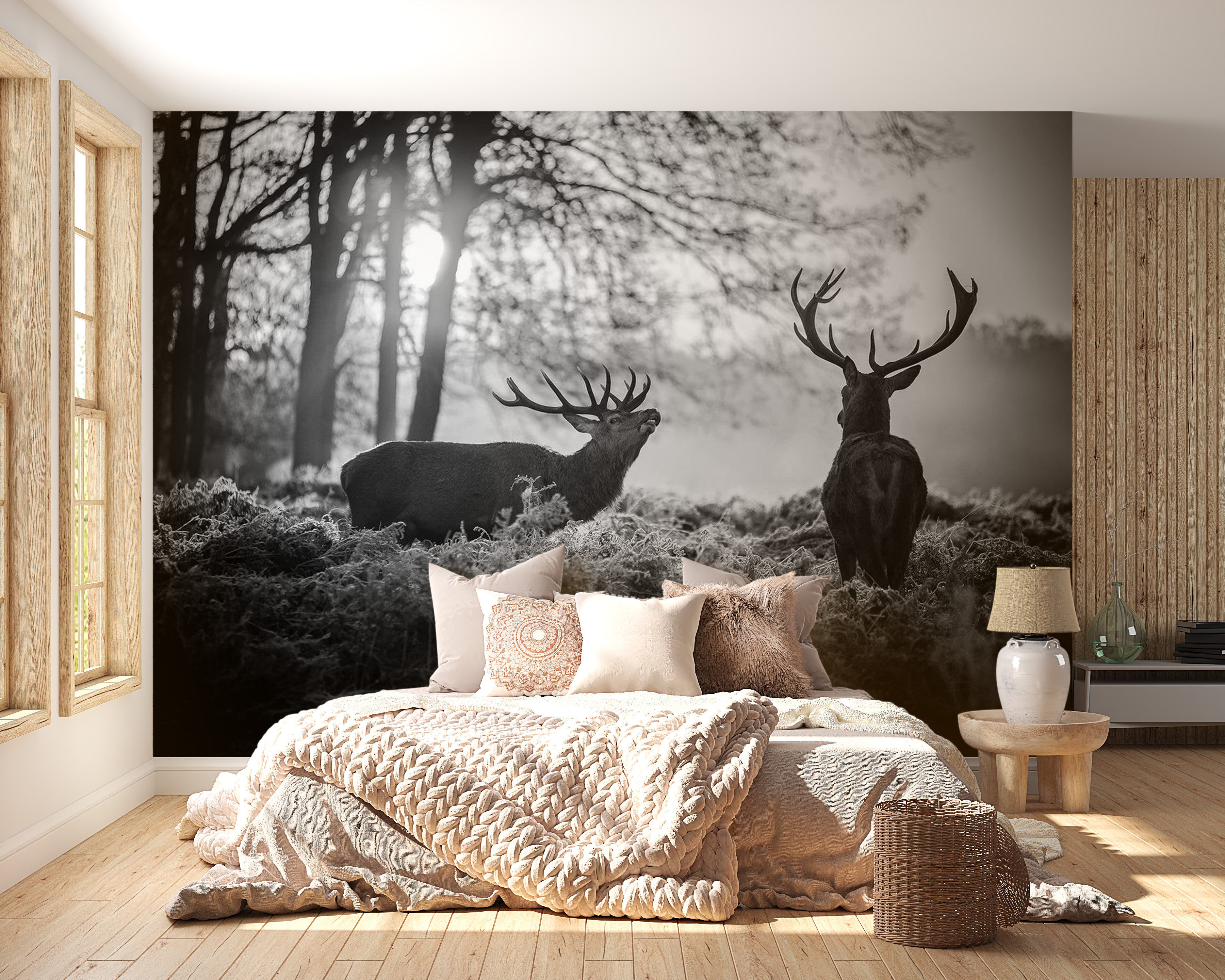 Peel & Stick Animal Wall Mural - Deers In The Morning - Removable Wall Decals