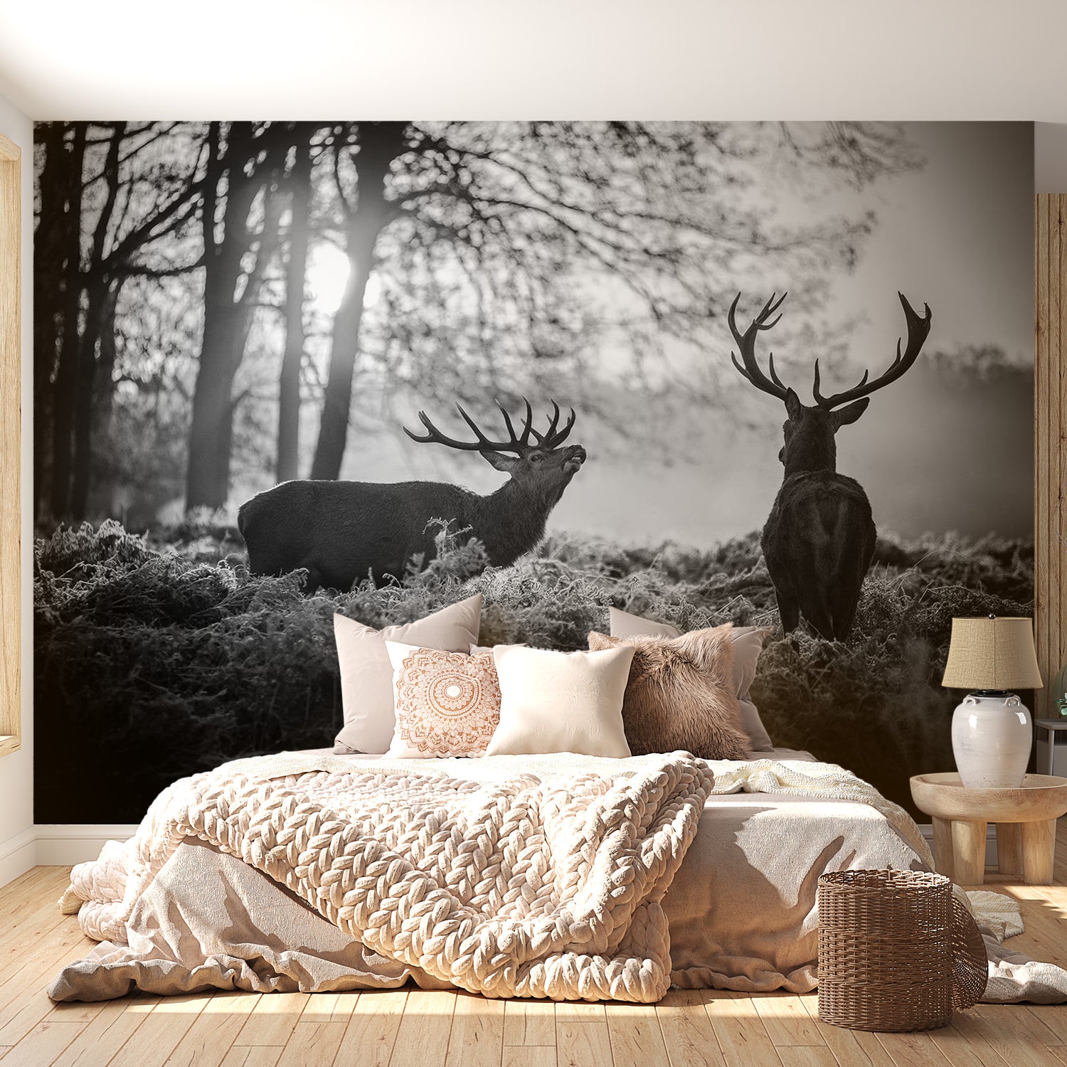 Peel & Stick Animal Wall Mural - Deers In The Morning - Removable Wall Decals