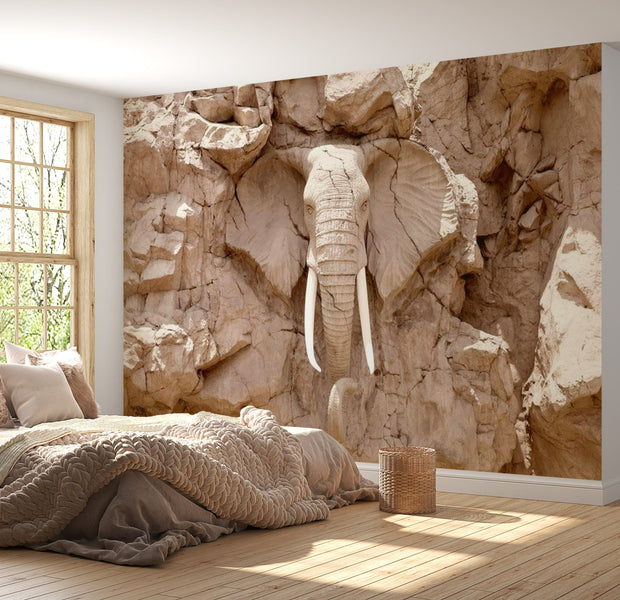Peel & Stick Animal Wall Mural - Elephant Carving South Africa - Removable Wall Decals