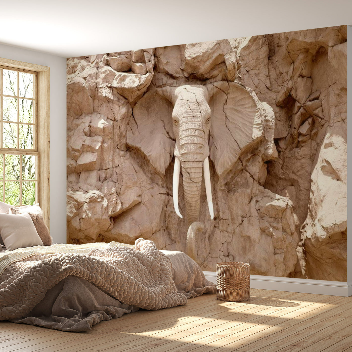 Peel & Stick Animal Wall Mural - Elephant Carving South Africa - Removable Wall Decals