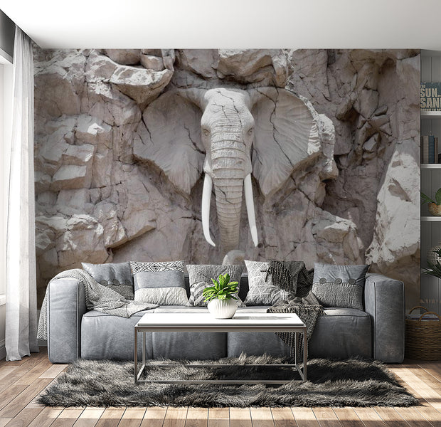 Peel & Stick Animal Wall Mural - Elephant Sculpture - Removable Wall Decals