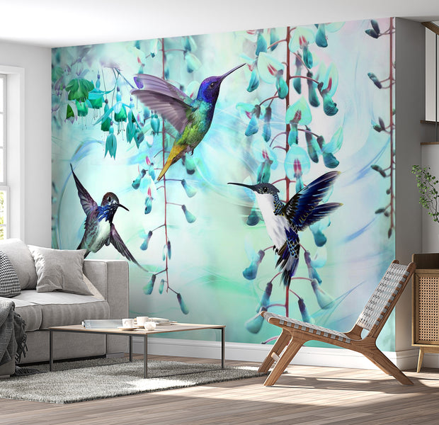 Peel & Stick Animal Wall Mural - Flying Hummingbirds Green - Removable Wall Decals