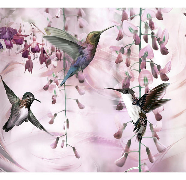 Peel & Stick Animal Wall Mural - Flying Hummingbirds Pink - Removable Wall Decals