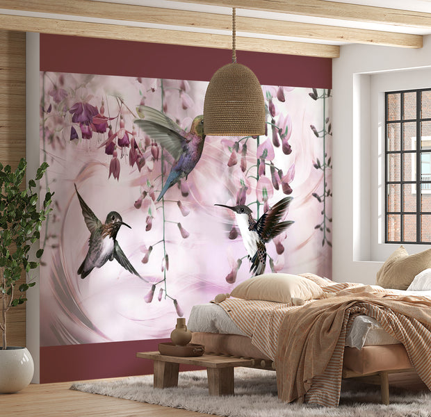 Peel & Stick Animal Wall Mural - Flying Hummingbirds Pink - Removable Wall Decals
