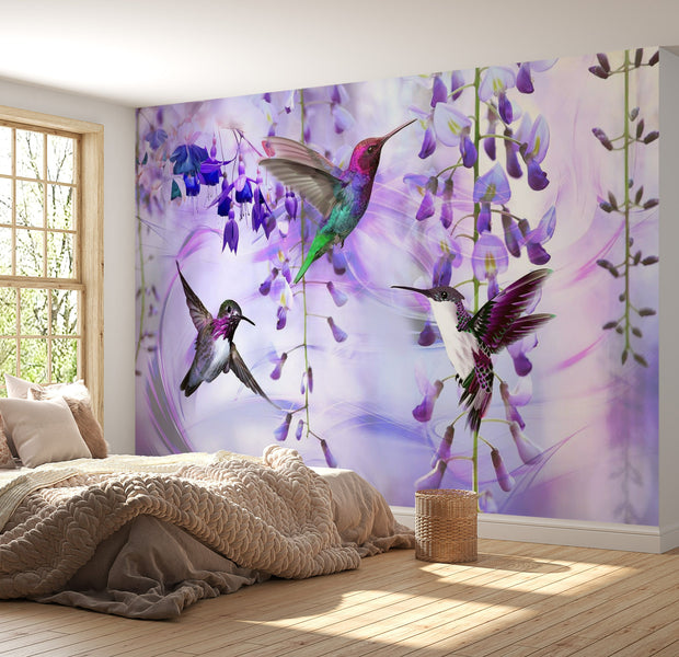 Peel & Stick Animal Wall Mural - Flying Hummingbirds Violet - Removable Wall Decals
