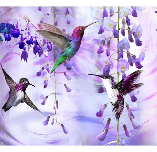 Peel & Stick Animal Wall Mural - Flying Hummingbirds Violet - Removable Wall Decals