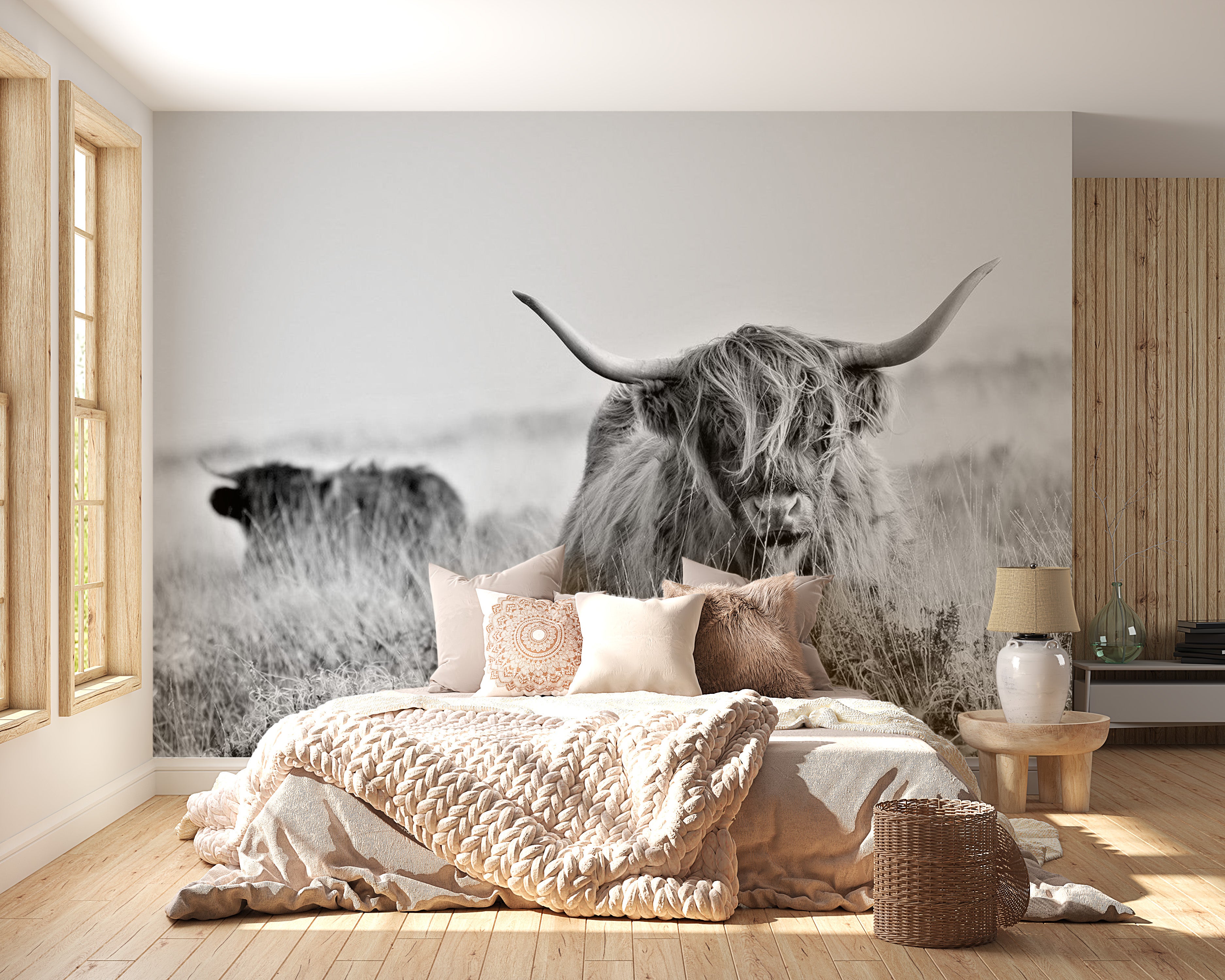 Peel & Stick Animal Wall Mural - Highland Cow - Removable Wall Decals