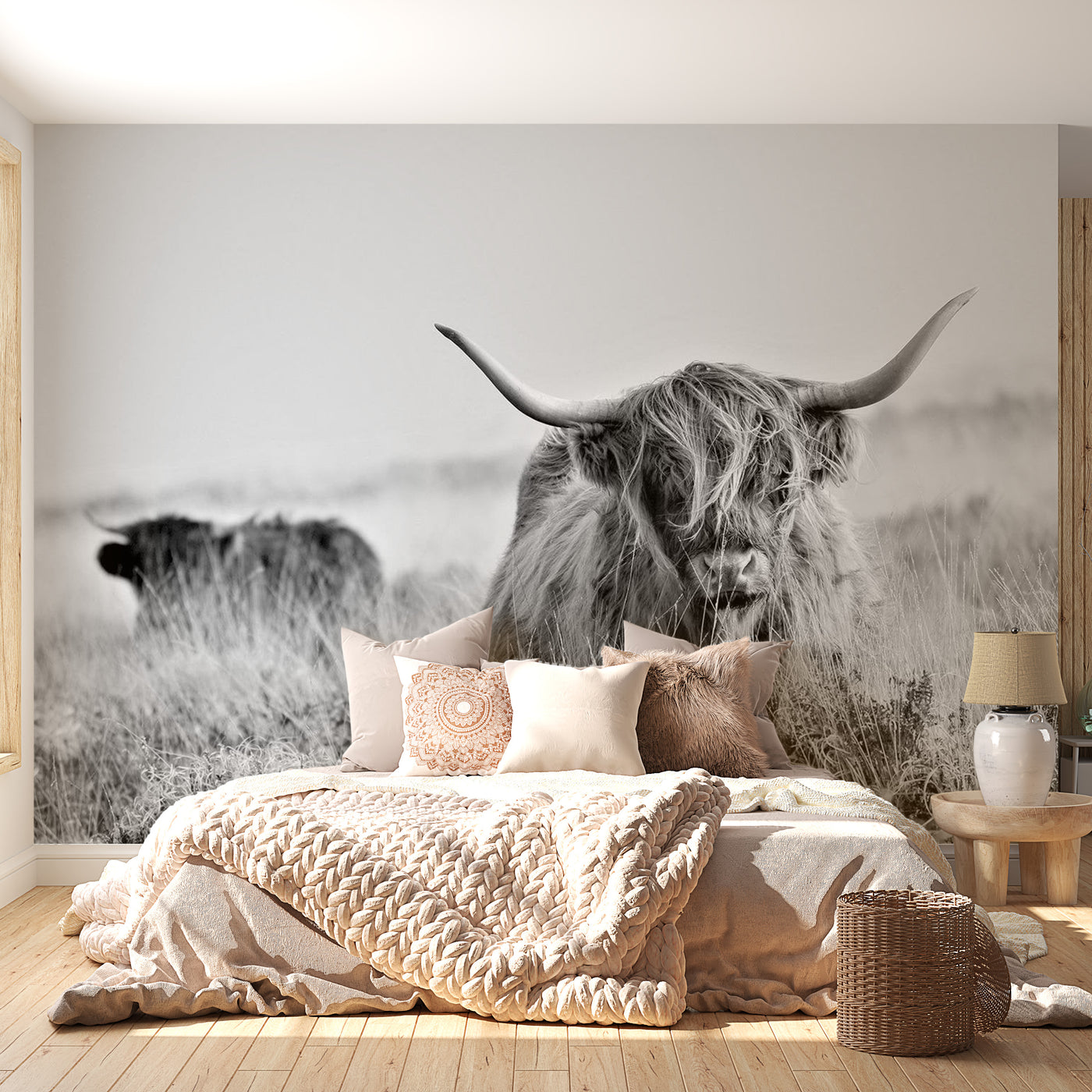 Highland cow wallpaper nursery decor, farm nursery peel and stick wall  mural, animals nursery decor - Scandi Home forest_animals_mural highland_cow