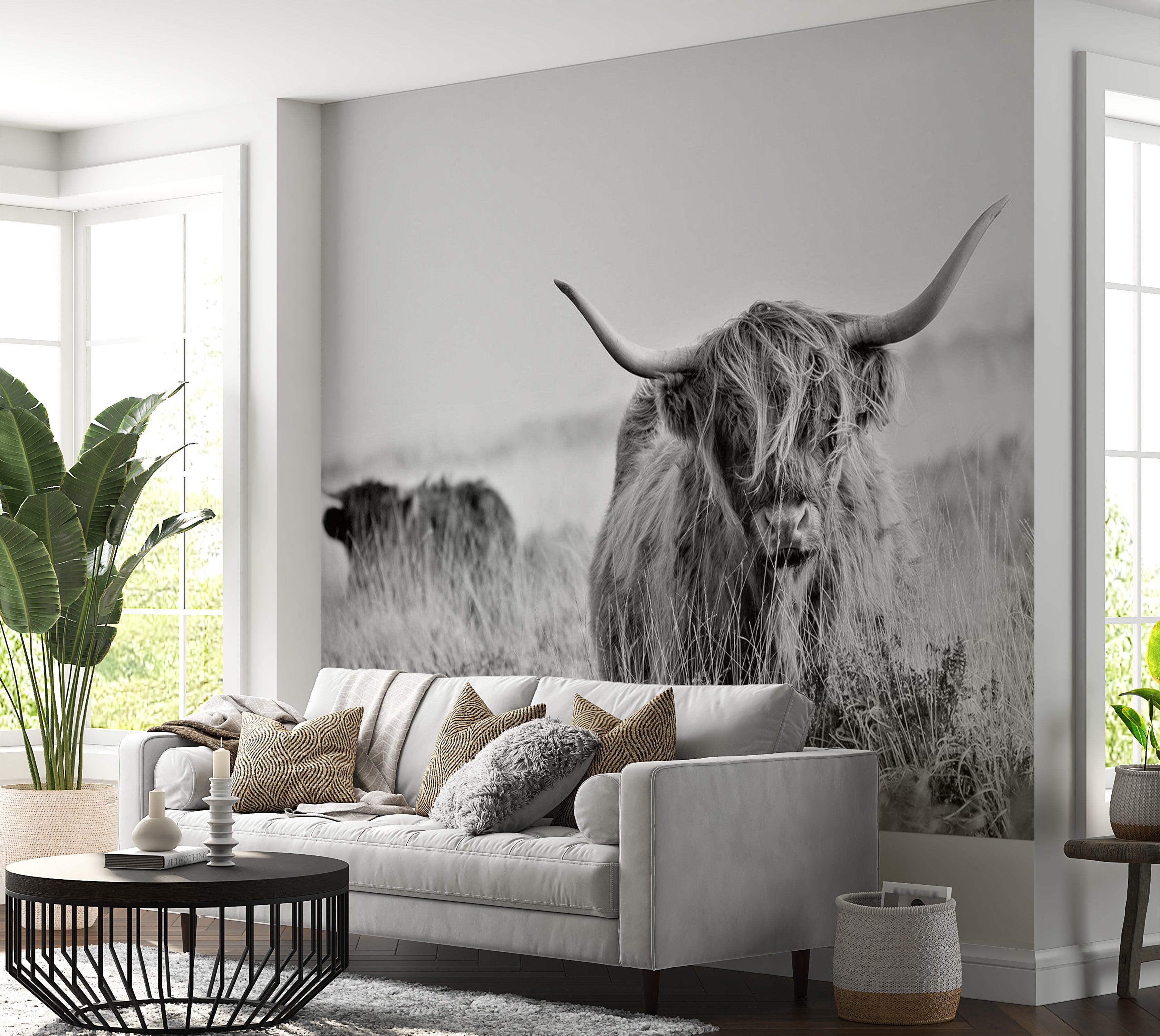 Peel & Stick Animal Wall Mural - Highland Cow - Removable Wall Decals