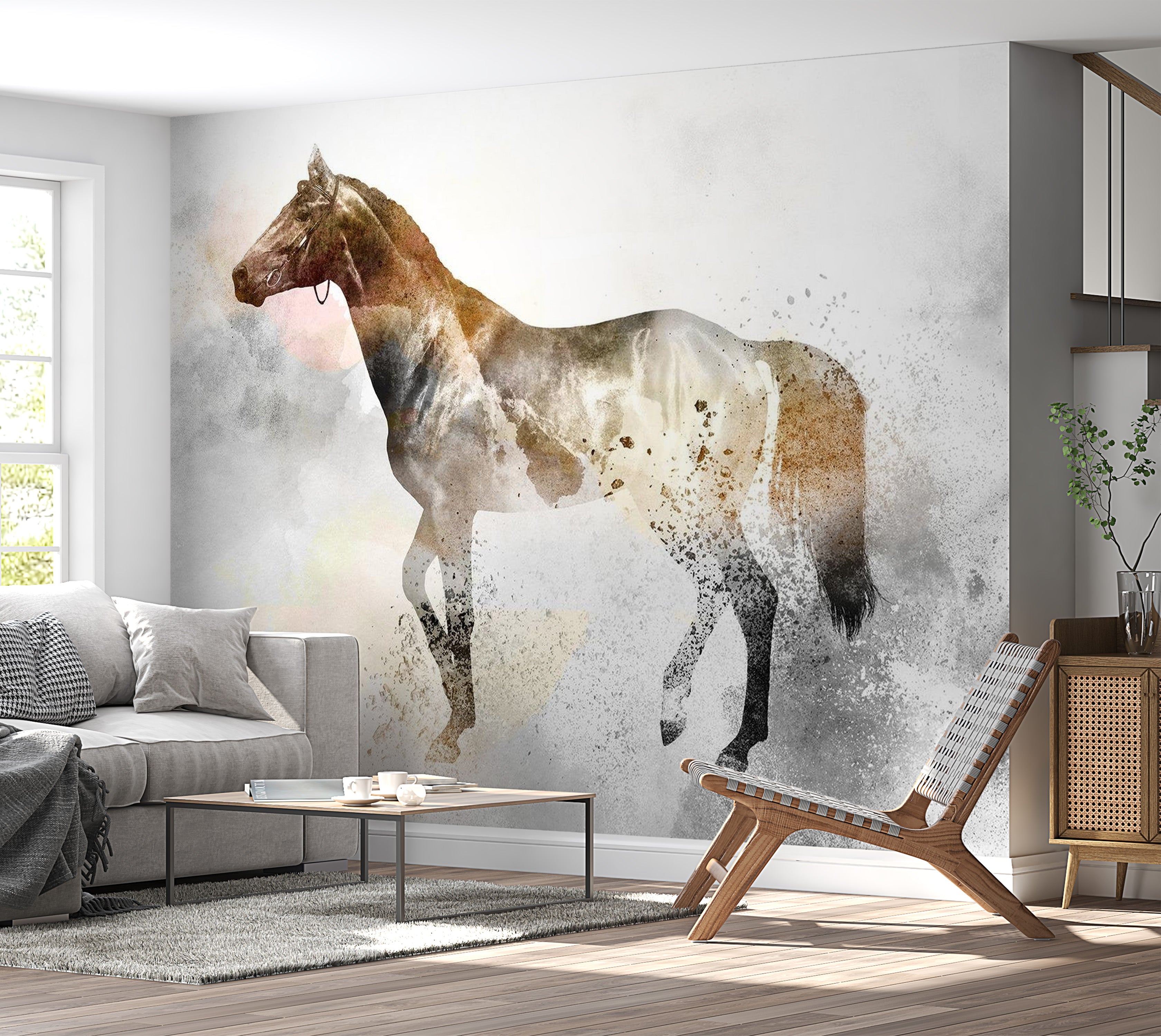 Peel & Stick Animal Wall Mural - Horse In Mist - Removable Wall Decals