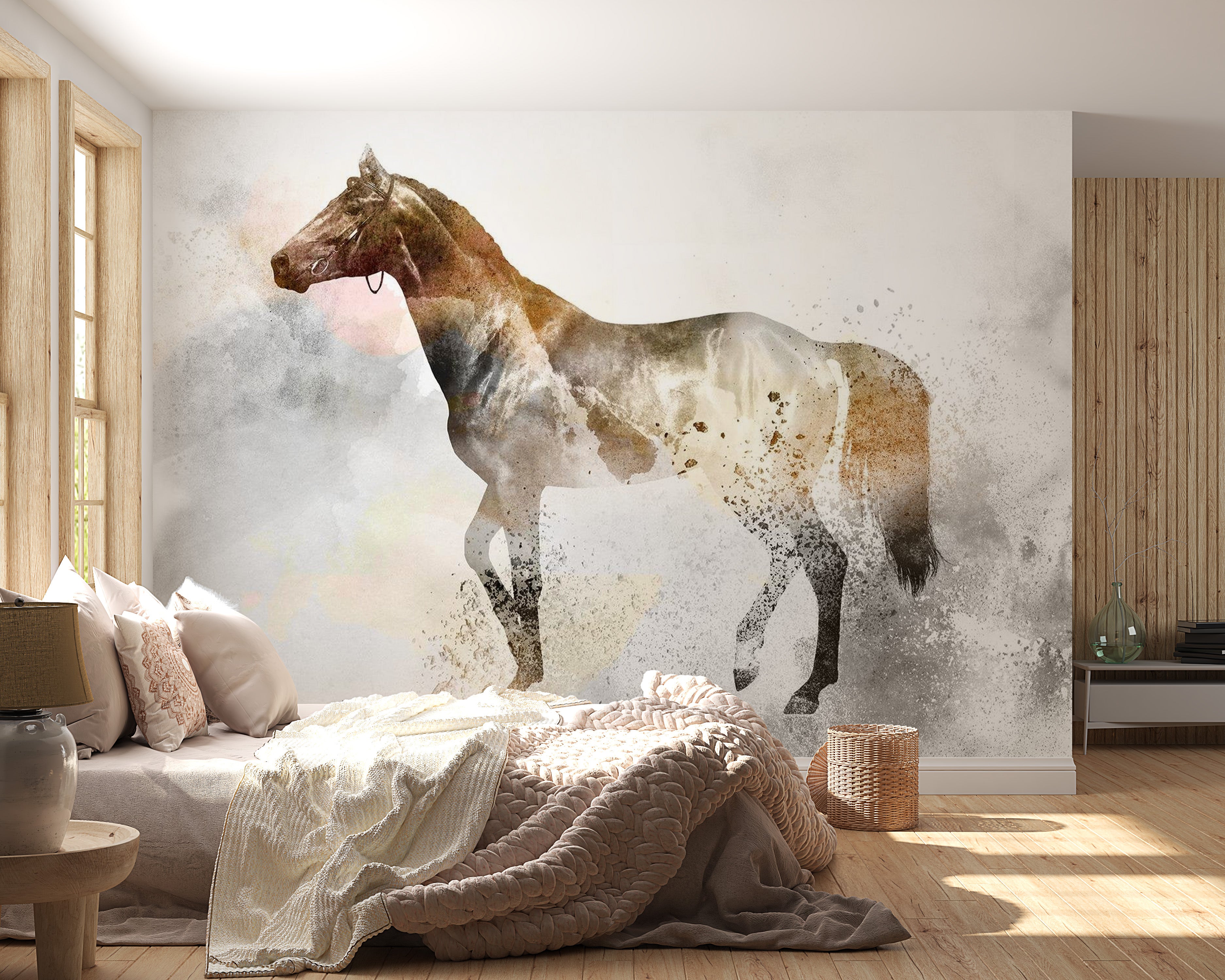 Peel & Stick Animal Wall Mural - Horse In Mist - Removable Wall Decals