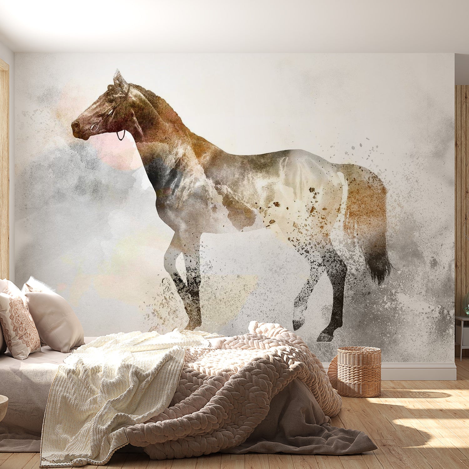 Peel & Stick Animal Wall Mural - Horse In Mist - Removable Wall Decals