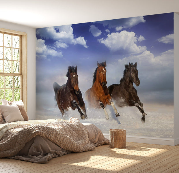 Peel & Stick Animal Wall Mural - Horses In The Snow - Removable Wall Decals