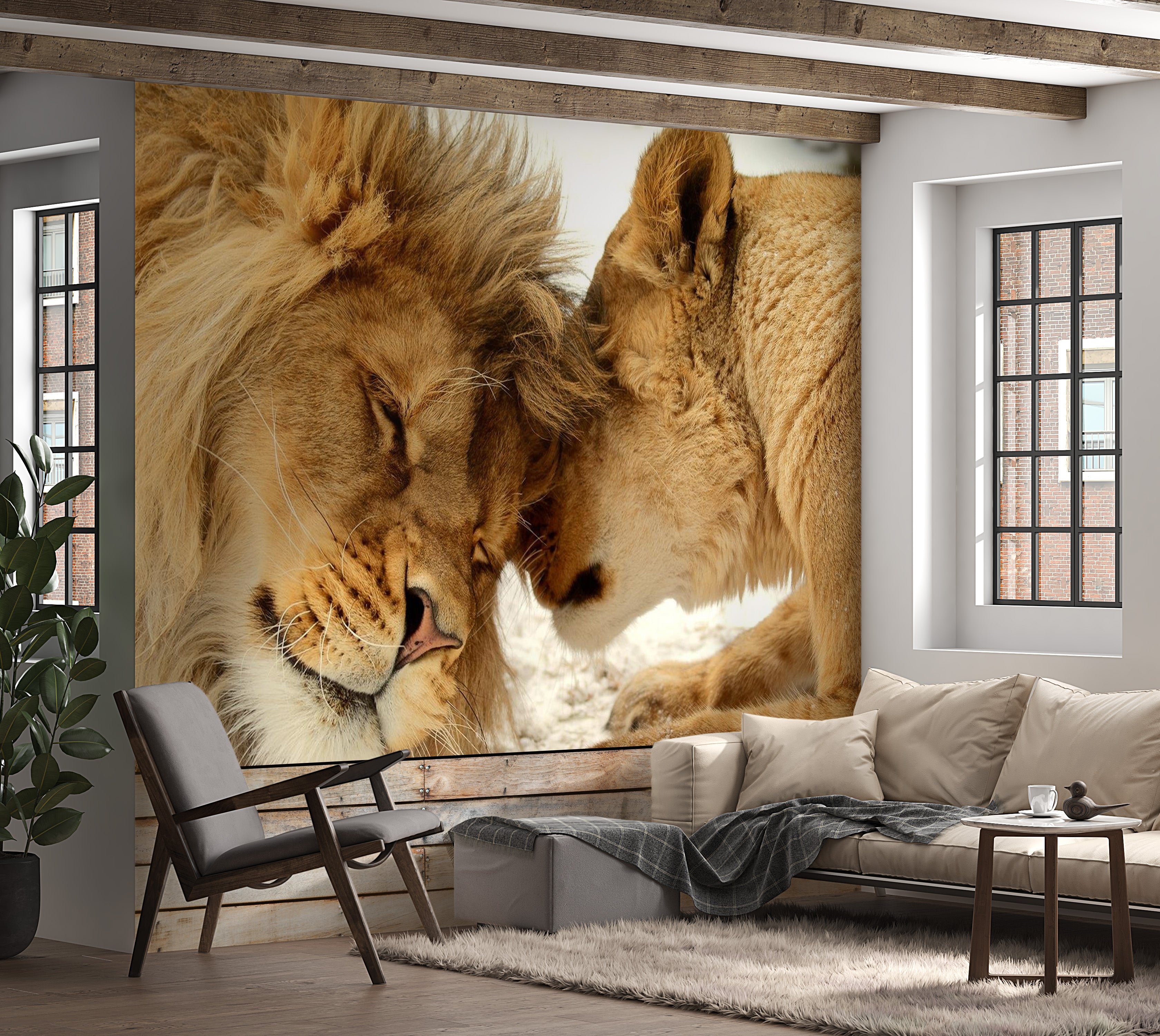 Peel & Stick Animal Wall Mural - Lion Tenderness - Removable Wall Decals