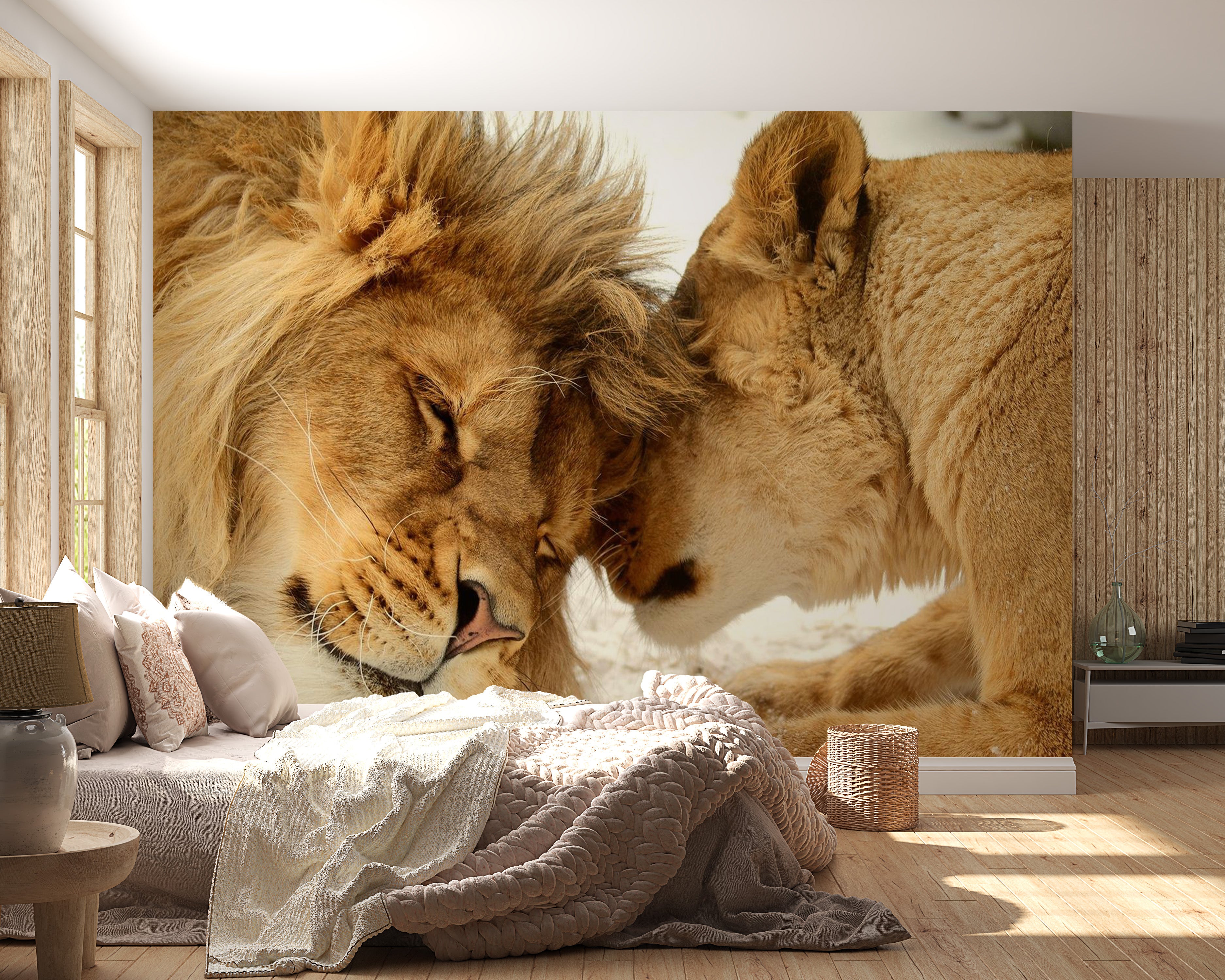 Peel & Stick Animal Wall Mural - Lion Tenderness - Removable Wall Decals