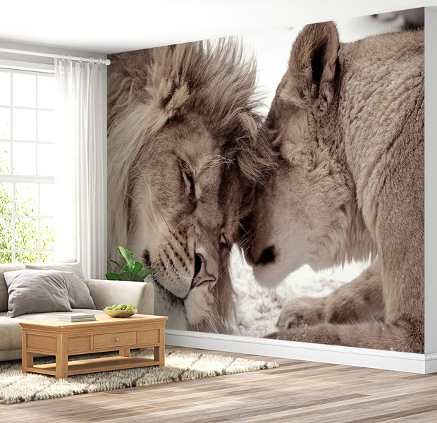 Peel & Stick Animal Wall Mural - Lion Tenderness Sepia - Removable Wall Decals